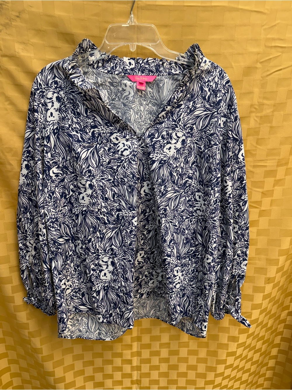 Lilly Pulitzer Navy and White Floral Button-Down Shirt
